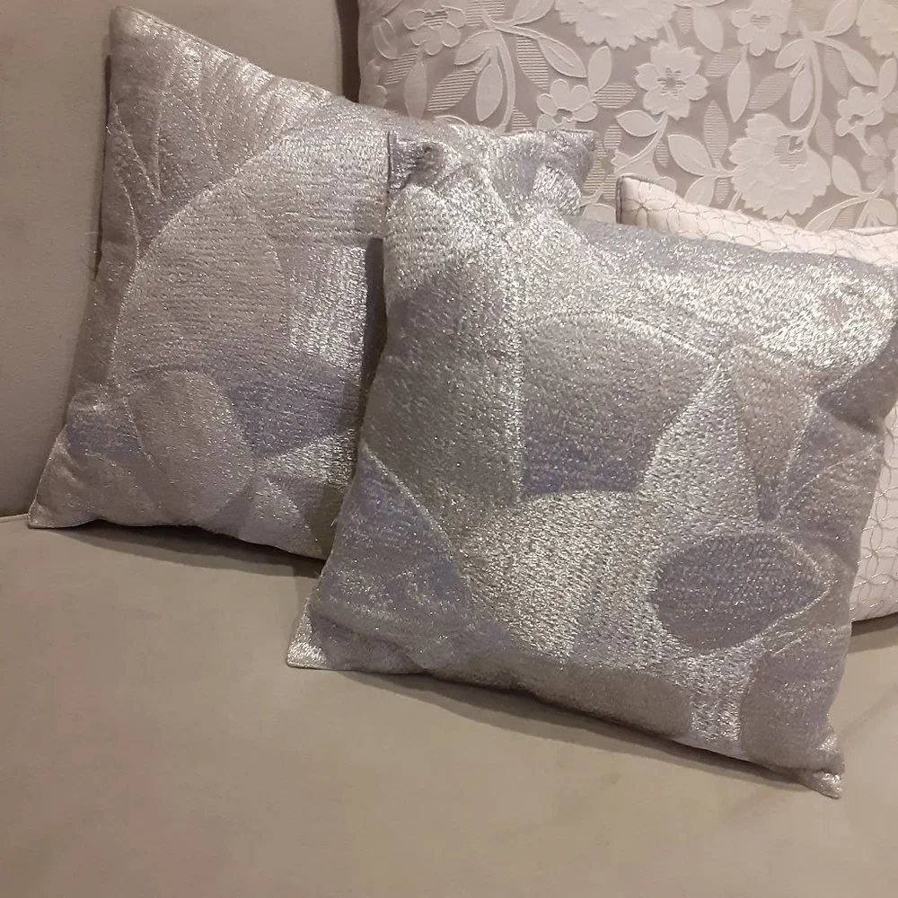 Silver Brocade mini decorative pillows set of (2)